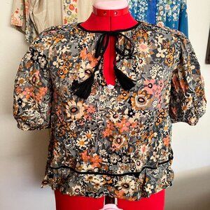 THE GREAT. Floral Puff Sleeve Blouse - Multicolor